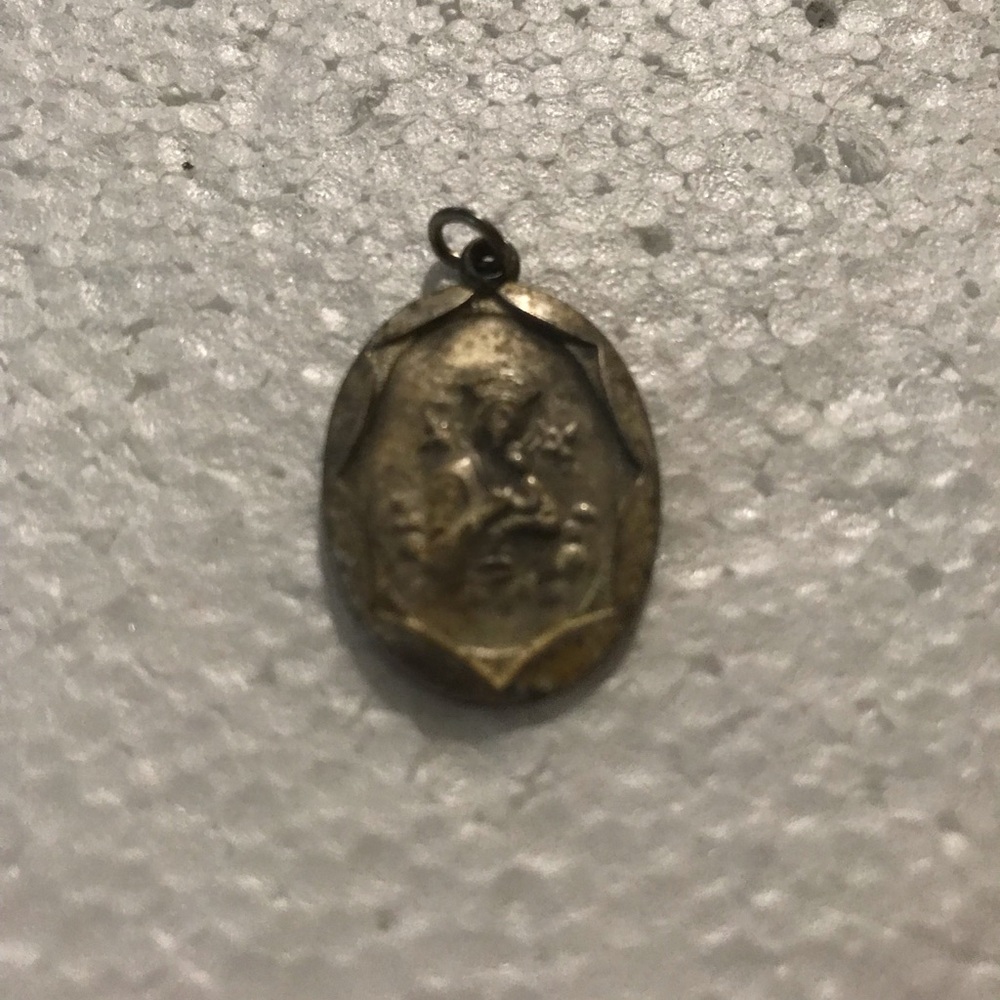 Vintage Silver Religious Oval Pendant Necklace Charm